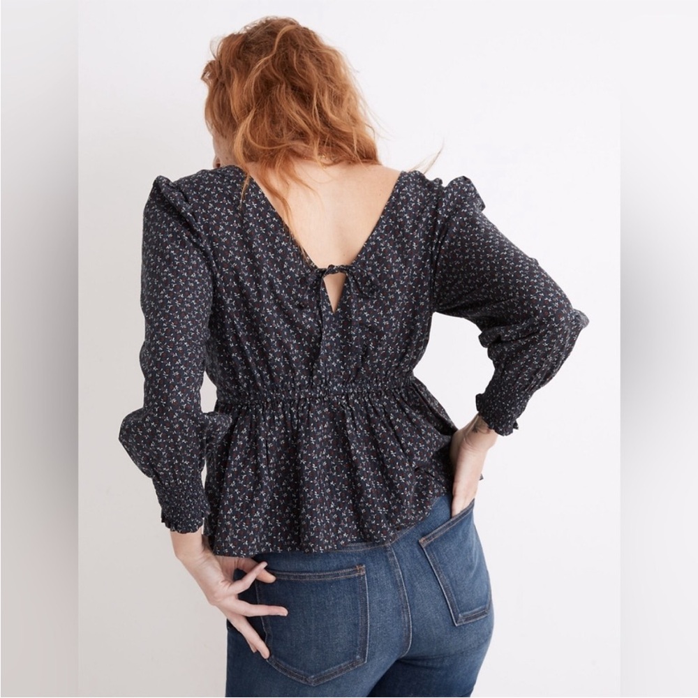 Madewell Tie-Back Peplum Top in Campden Daisies